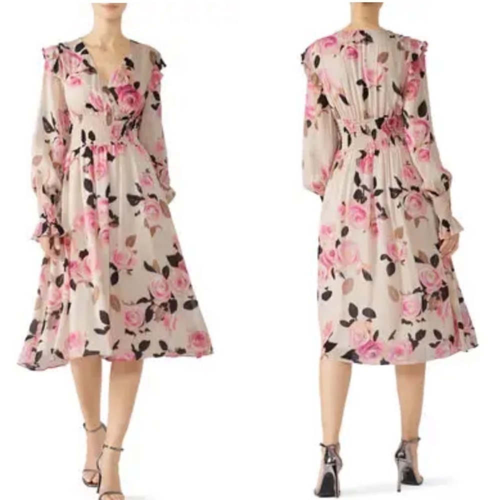 PINKO Floral Blooms Smocked Midi Dress